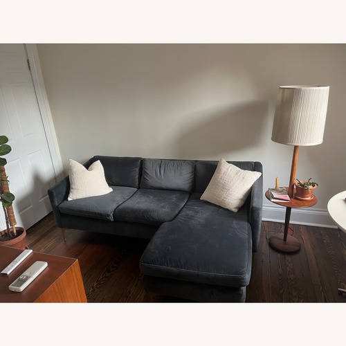 Used AllModern Pearl Blue Velvet Reversible Sectional for sale on AptDeco