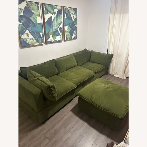 Used Albany Park Green Velvet 3+ Piece Sectional for sale on AptDeco