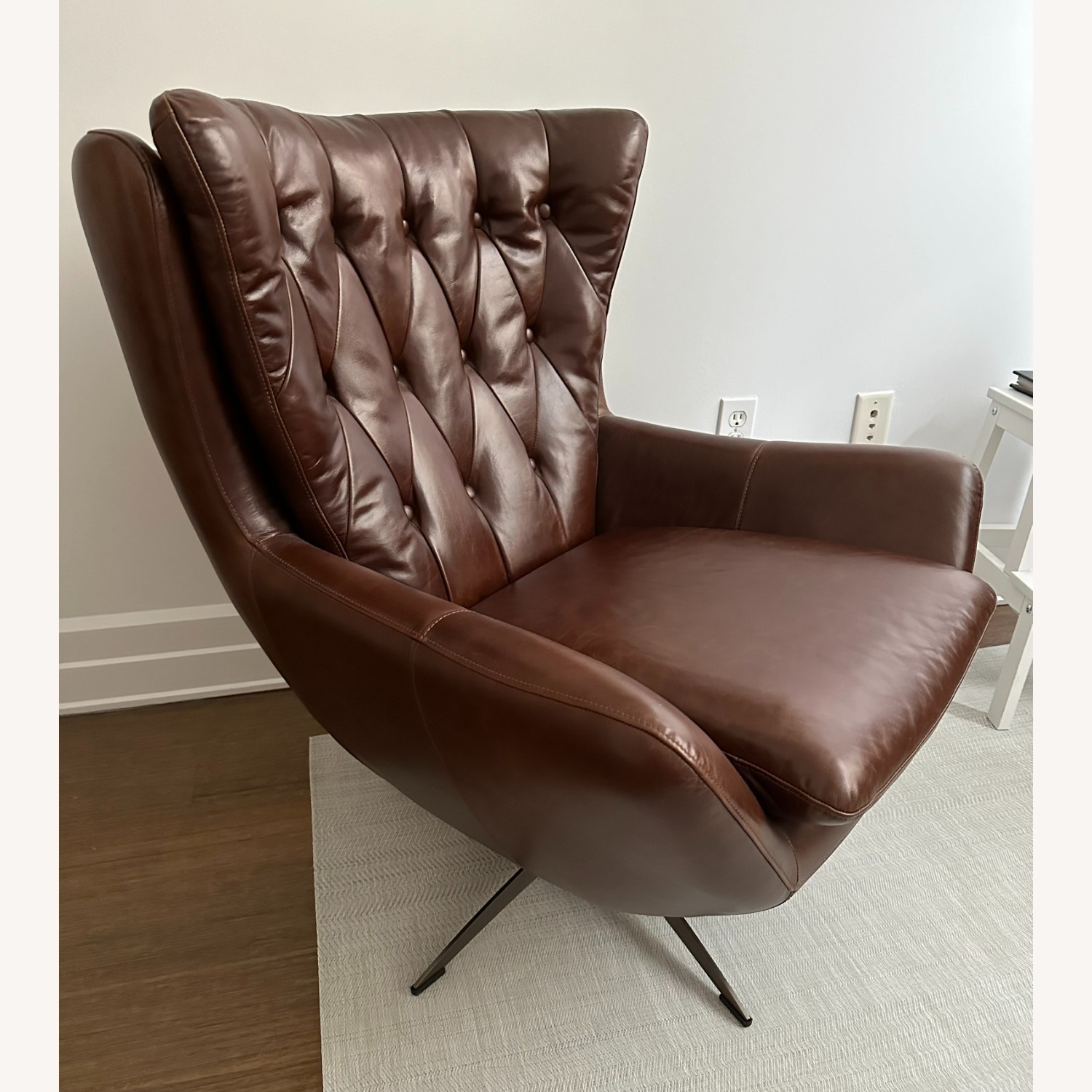Pottery Barn Tufted Wells Leather Swivel Armchair - image-5