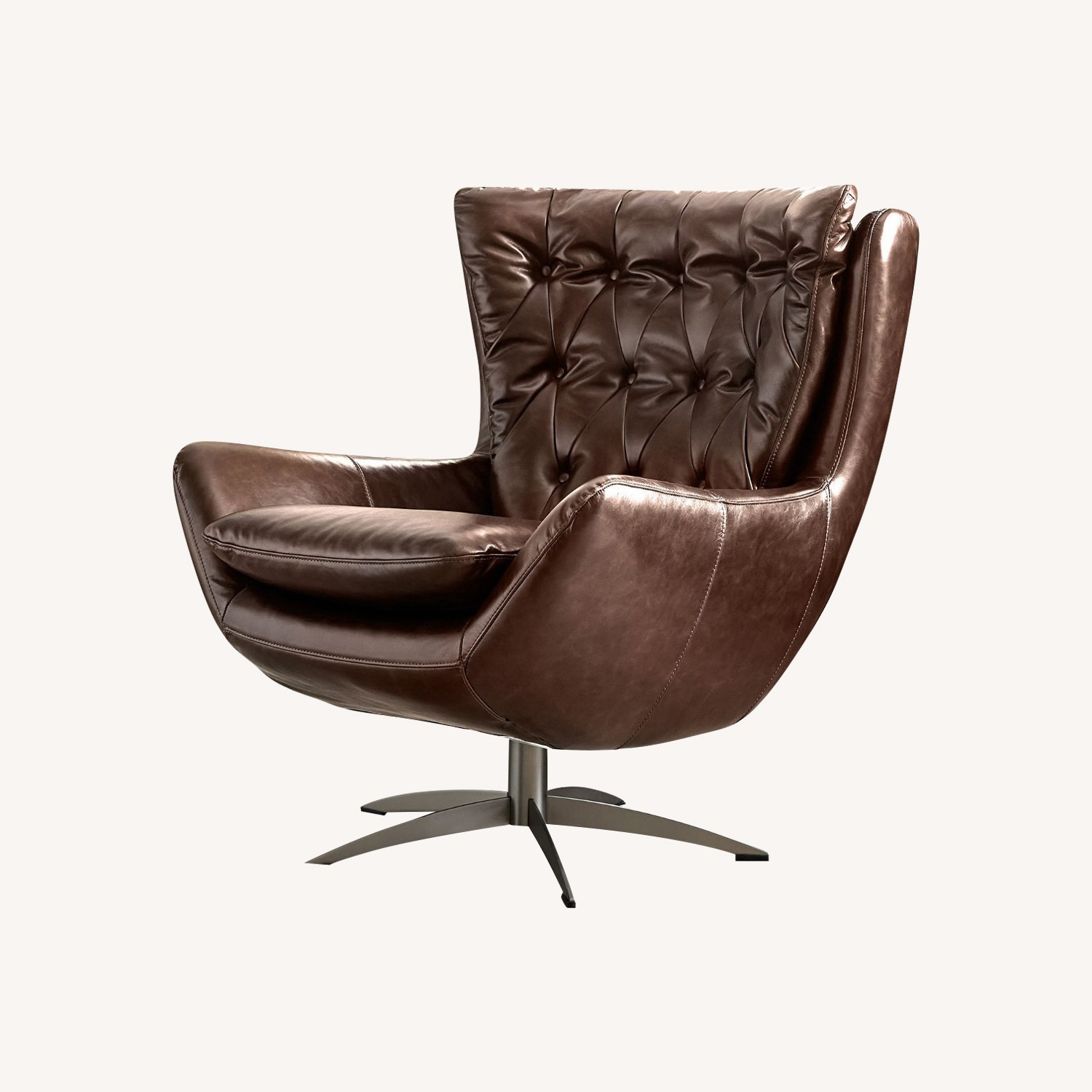 Pottery Barn Tufted Wells Leather Swivel Armchair - image-7