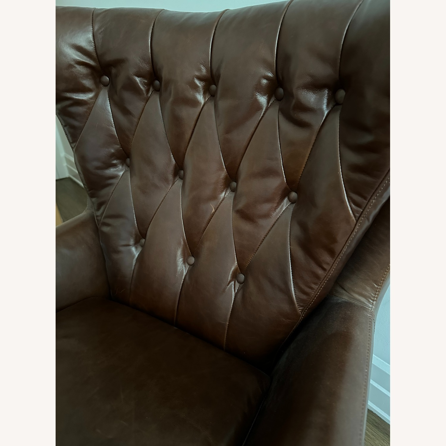 Pottery Barn Tufted Wells Leather Swivel Armchair - image-4