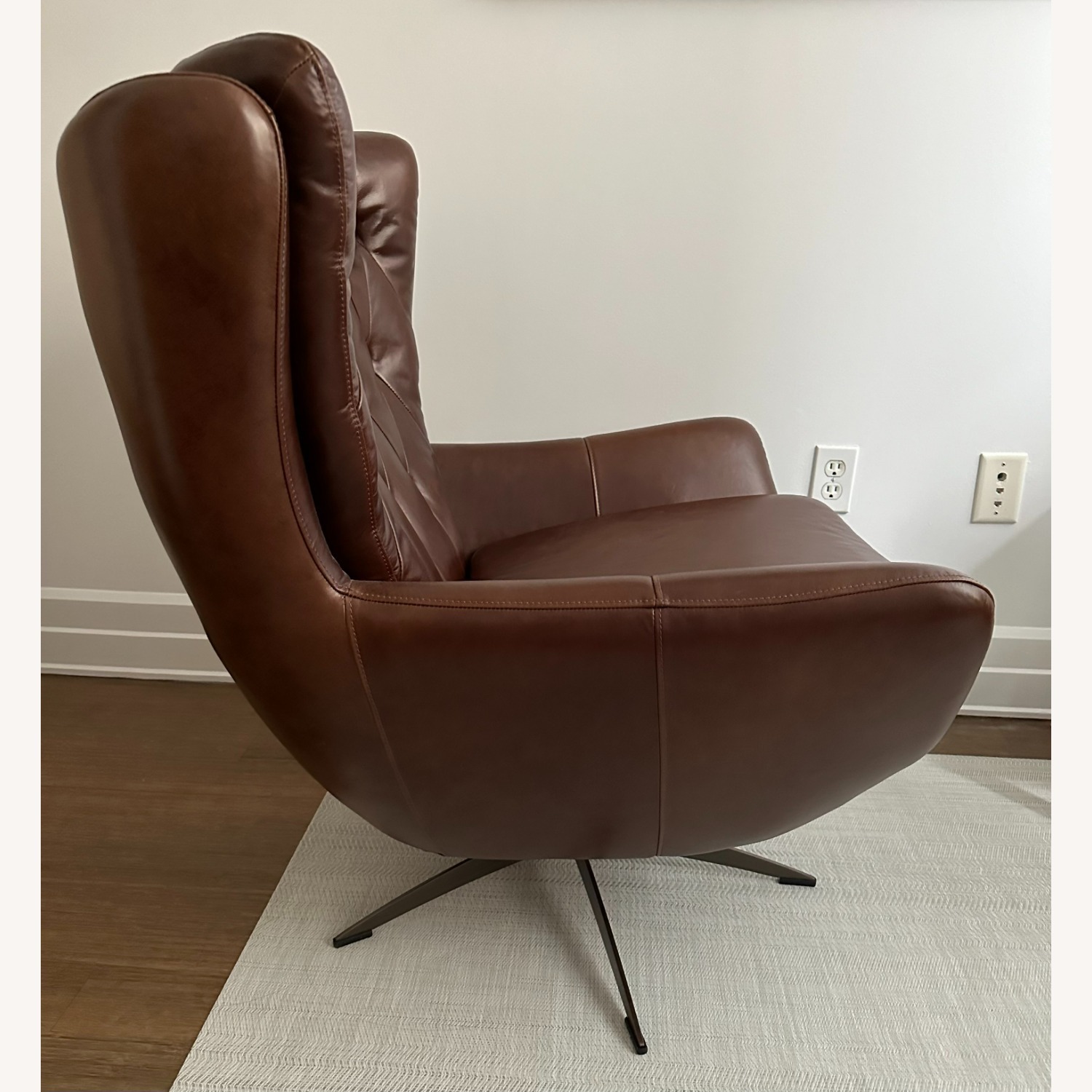 Pottery Barn Tufted Wells Leather Swivel Armchair - image-3