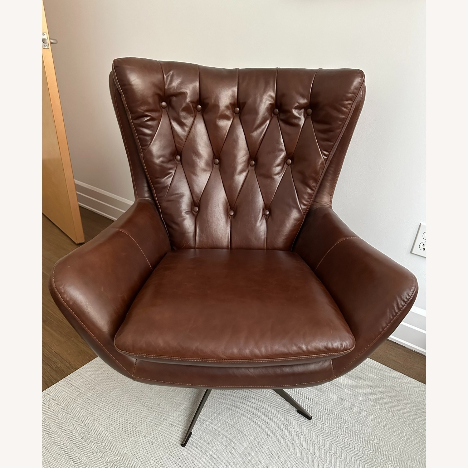 Pottery Barn Tufted Wells Leather Swivel Armchair - image-6