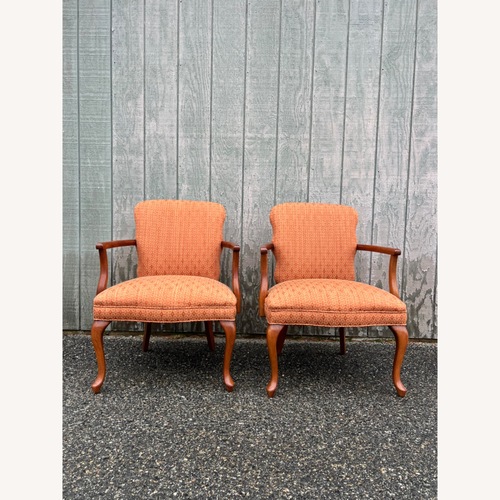 Used Pair Vintage Queen Anne Style Upholstered Chairs for sale on AptDeco
