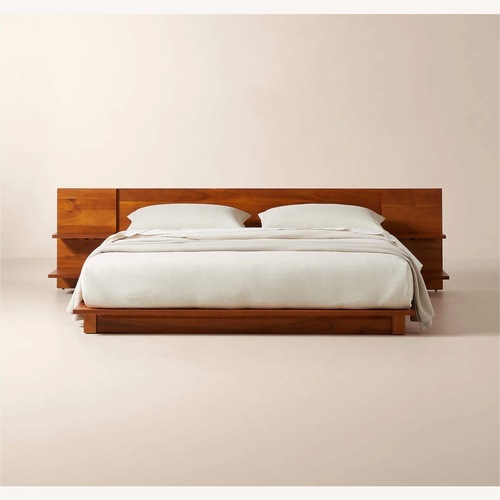 Used CB2 Wood Platform King Bed With Nightstands for sale on AptDeco