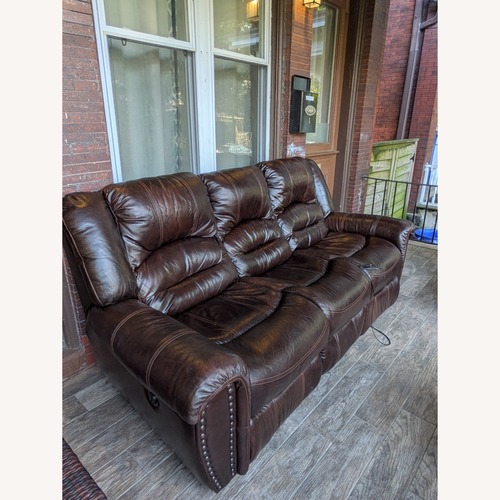 Used Raymour & Flanigan Cole Leather Power-Reclining Sofa for sale on AptDeco