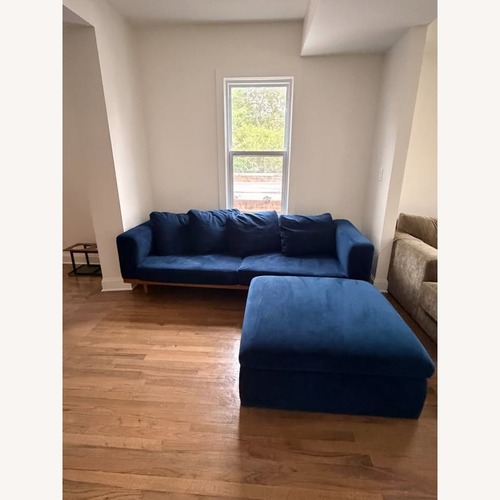 Used West Elm Haven Blue Velvet 2 Piece Sectional for sale on AptDeco