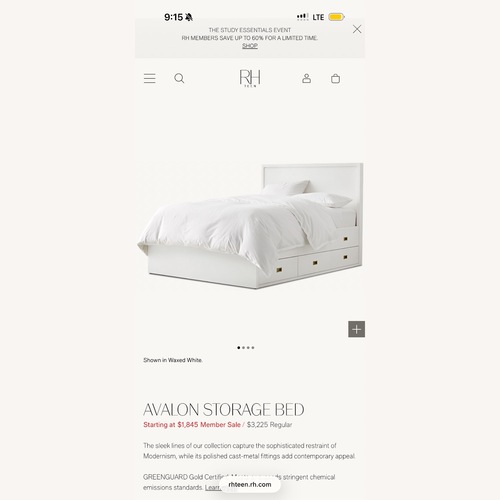 Used Restoration Hardware White Wood Queen Bed for sale on AptDeco