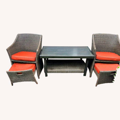 Used Brown Wicker Patio Table and 2 Chairs for sale on AptDeco