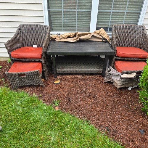 Used Brown Wicker Patio Table and 2 Chairs for sale on AptDeco