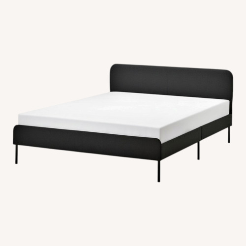 Used IKEA SLATTUM Black Wood Queen Bed for sale on AptDeco