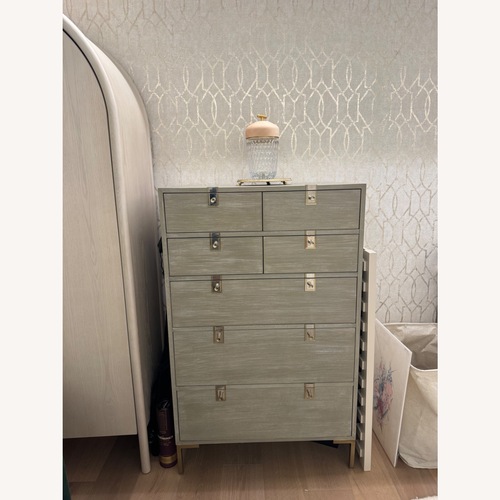 Used Anthropologie Ingram 7 Drawer Light Gray Wood Dresser for sale on AptDeco