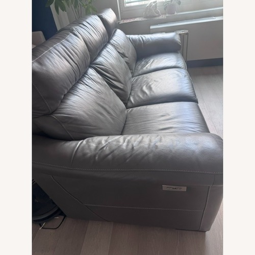 Used Natuzzi Dark Gray Leather Power Sofa W Power Headrest for sale on AptDeco