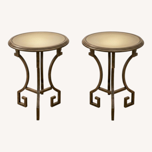 Used Pair of Antiqued Glass & Metal Side Tables for sale on AptDeco