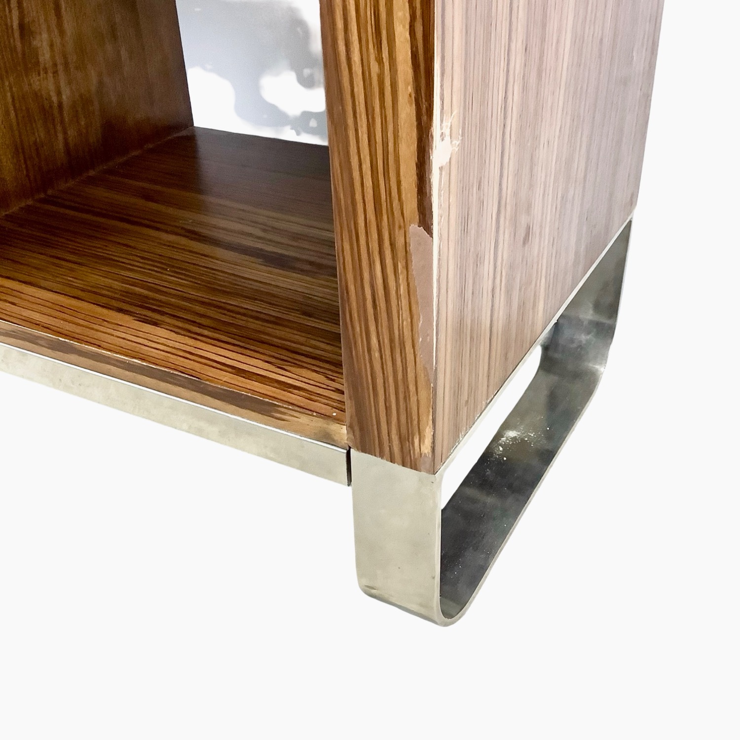 Modern Zebrawood Shelf with Chrome Sled Base - image-27