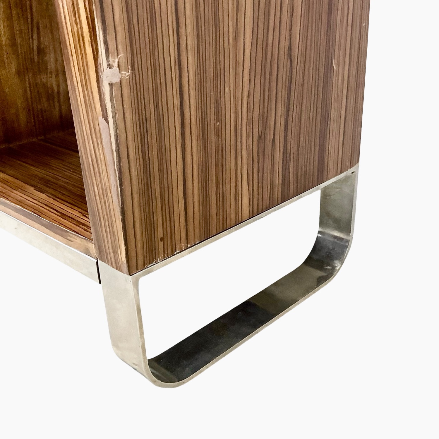 Modern Zebrawood Shelf with Chrome Sled Base - image-17