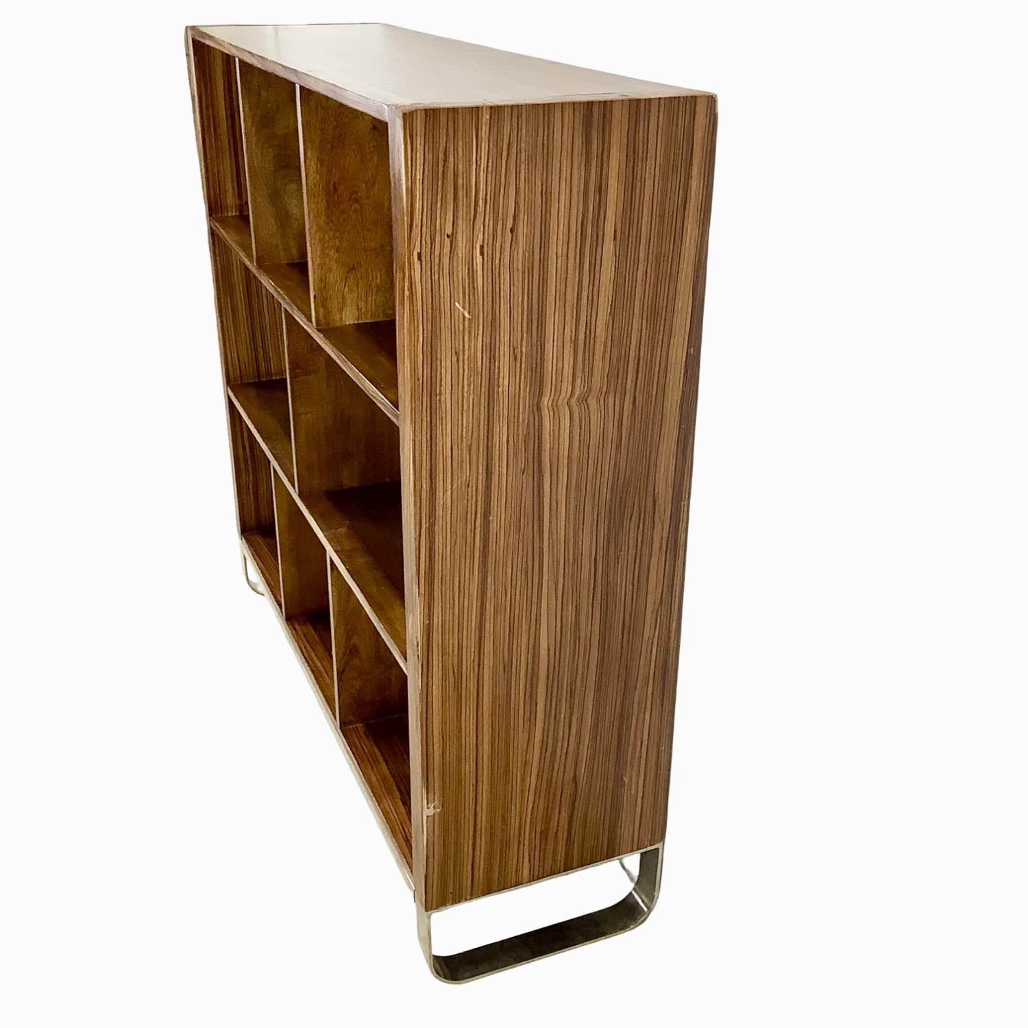 Modern Zebrawood Shelf with Chrome Sled Base - image-18