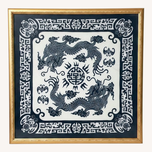 Used Classic Chinese Linen Print- Double Dragons for sale on AptDeco