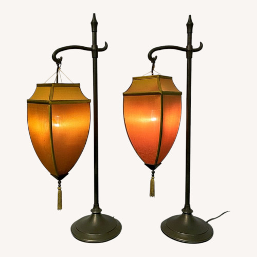 Used Vintage/Antique Gold Iron/Silk Table Lamps for sale on AptDeco