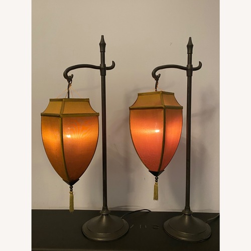 Used Vintage/Antique Gold Iron/Silk Table Lamps for sale on AptDeco