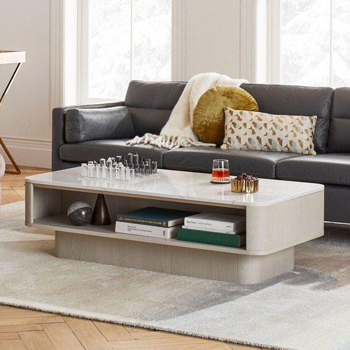 Used West Elm Panorama White Marble Coffee Table for sale on AptDeco