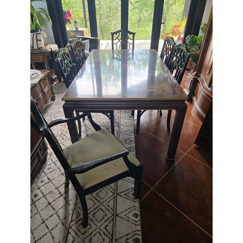 Used Henredon Mahogany Black Lacquer Chinoiserie Rectangular Dining Table for sale on AptDeco