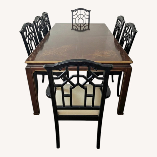 Used Henredon Mahogany Black Lacquer Chinoiserie Rectangular Dining Table for sale on AptDeco