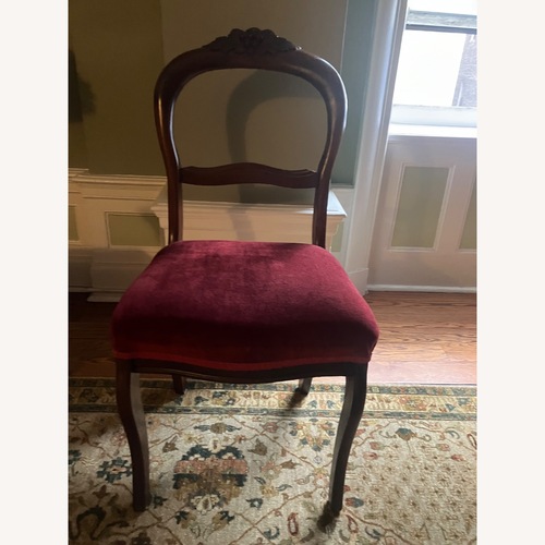 Used Antique Wood Chair with Burgundy-Red Cushion for sale on AptDeco