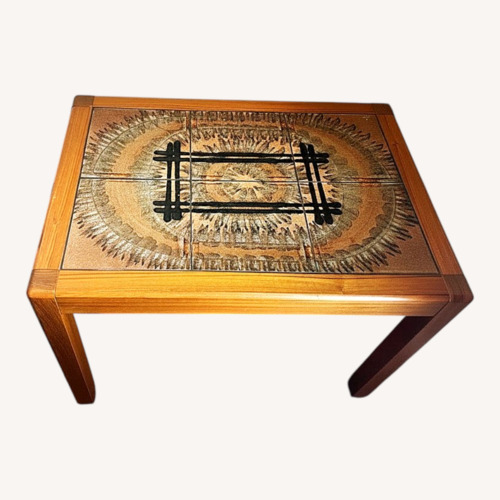 Used Tile/Wood MCM Side Table Signed by Artist for sale on AptDeco