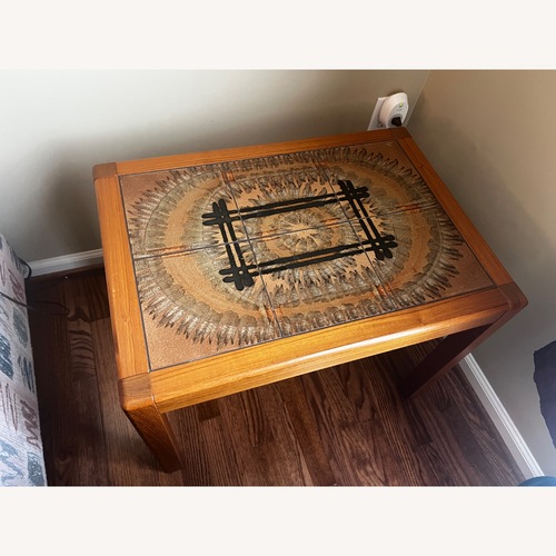 Used Tile/Wood MCM Side Table Signed by Artist for sale on AptDeco
