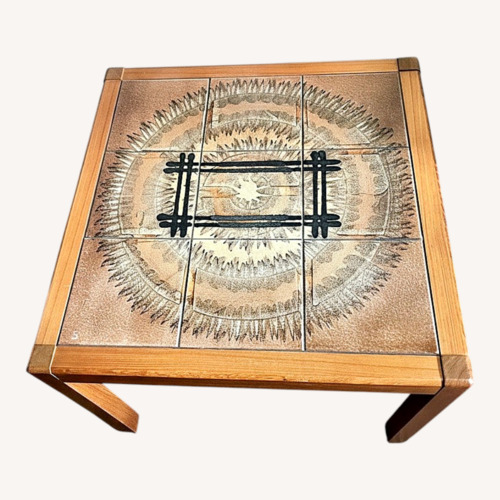 Used MCM Natural Wood/Tile Side Table Signed by Artist for sale on AptDeco