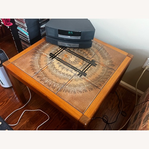 Used MCM Natural Wood/Tile Side Table Signed by Artist for sale on AptDeco