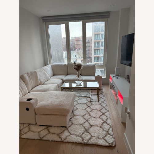 Used Amazon Cream Corduroy Sectional Sofa with USB Ports for sale on AptDeco