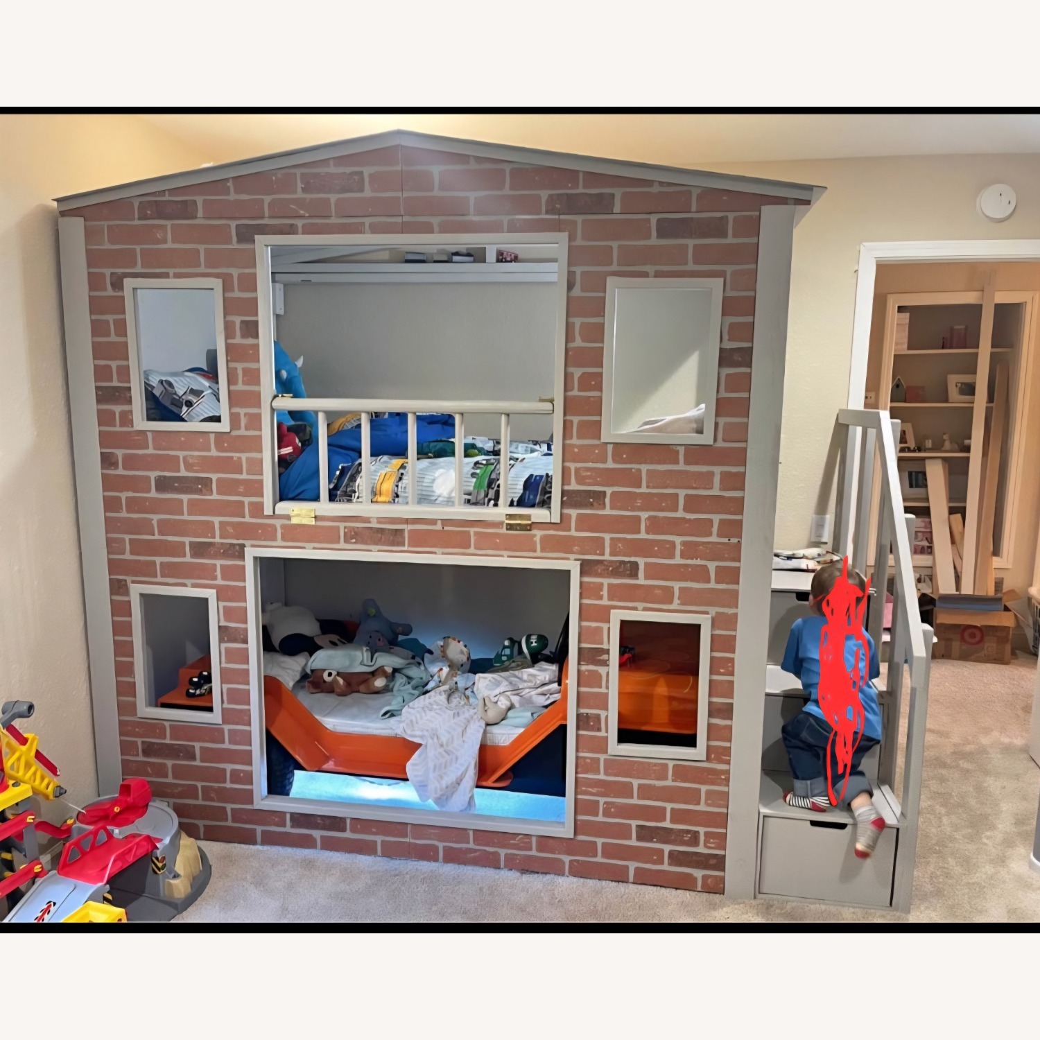 Real Wood Bunk Bed Built-In Storage Stairs - image-1