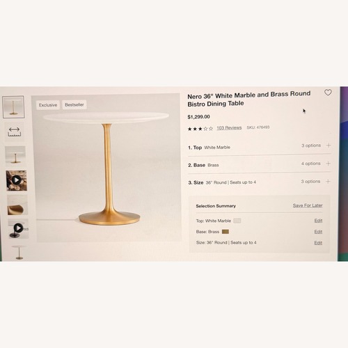 Used Crate & Barrel Nero 36" White Marble and Brass Round Bistro Dining Table for sale on AptDeco