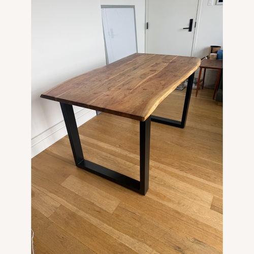 Used Acacia Solid Wood Top Metal Base Dining Table for sale on AptDeco