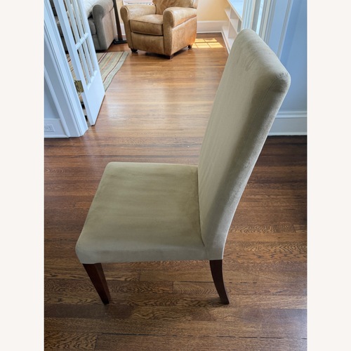 Used Pottery Barn Light Brown Microsuede Dining Chairs for sale on AptDeco