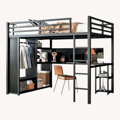 Used Black Metal/Wood Bunk Bed (Queen Size) for sale on AptDeco