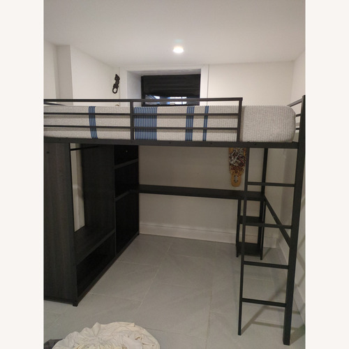 Used Black Metal/Wood Bunk Bed (Queen Size) for sale on AptDeco