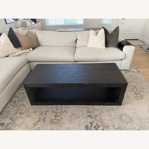 Used Pottery Barn Charcoal Wood Folsom Coffee Table for sale on AptDeco