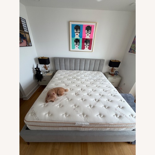 Used West Elm Light Gray Fabric King Bed for sale on AptDeco