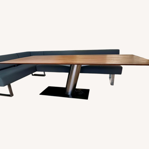 Used Light Oak Top and Metal Leg Design Dining Table for sale on AptDeco