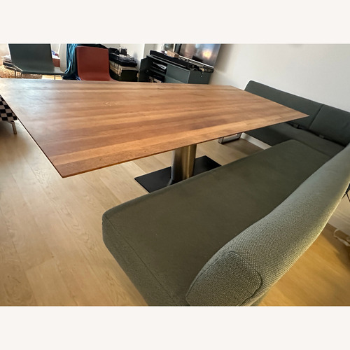 Used Green/Beige Mêlé Bouclé Dining Table Bench for sale on AptDeco