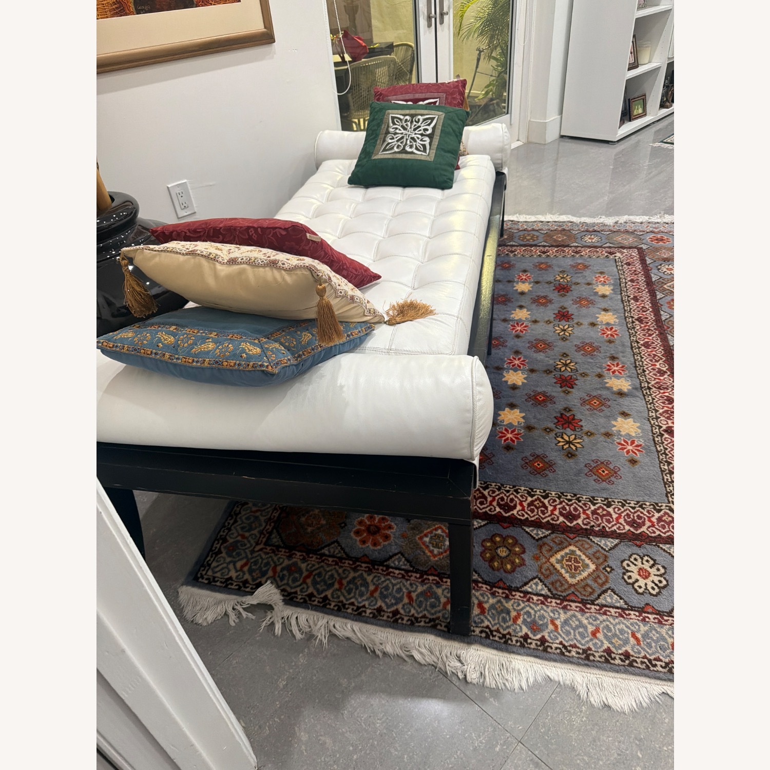 White Leather Chaise Lounge - image-2