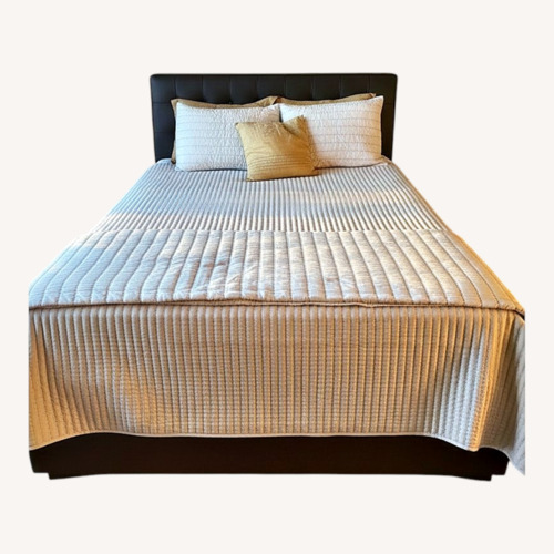 Used Leather and Wood Queen Bed for sale on AptDeco