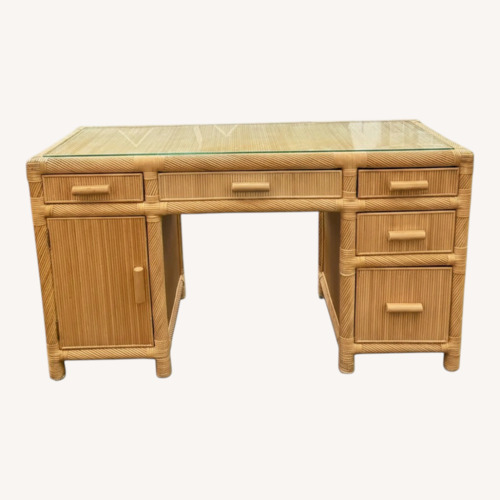 Used Vintage Reeded Glass Top Desk for sale on AptDeco