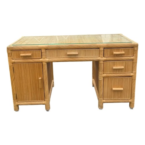 Used Vintage Reeded Glass Top Desk for sale on AptDeco