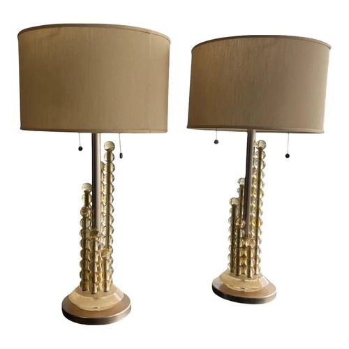 Used Mid-Century Modern Brass Table Lamps - a Pair for sale on AptDeco