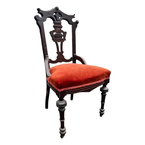 Used Victorian Carved Wood Side Chair W Red Upholstery for sale on AptDeco