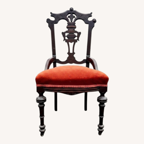 Used Victorian Carved Wood Side Chair W Red Upholstery for sale on AptDeco